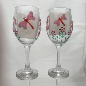 Hand Painted Dragonfly Wine Glasses