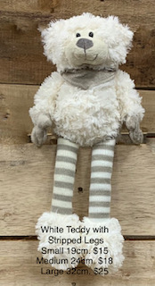 White Teddy with Stripped Legs Small 19cm